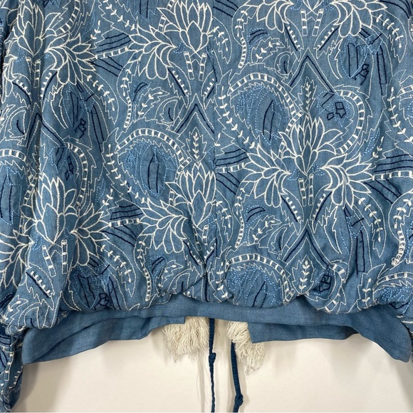 Zara Blue Embroidered Open Front Fringe Jacket Size S Whimsical Artsy Festival - Picture 12 of 16